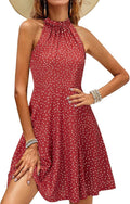 OUGES Women's Halter Neck Floral Summer Casual Sundress (Style 1ZYJ)
