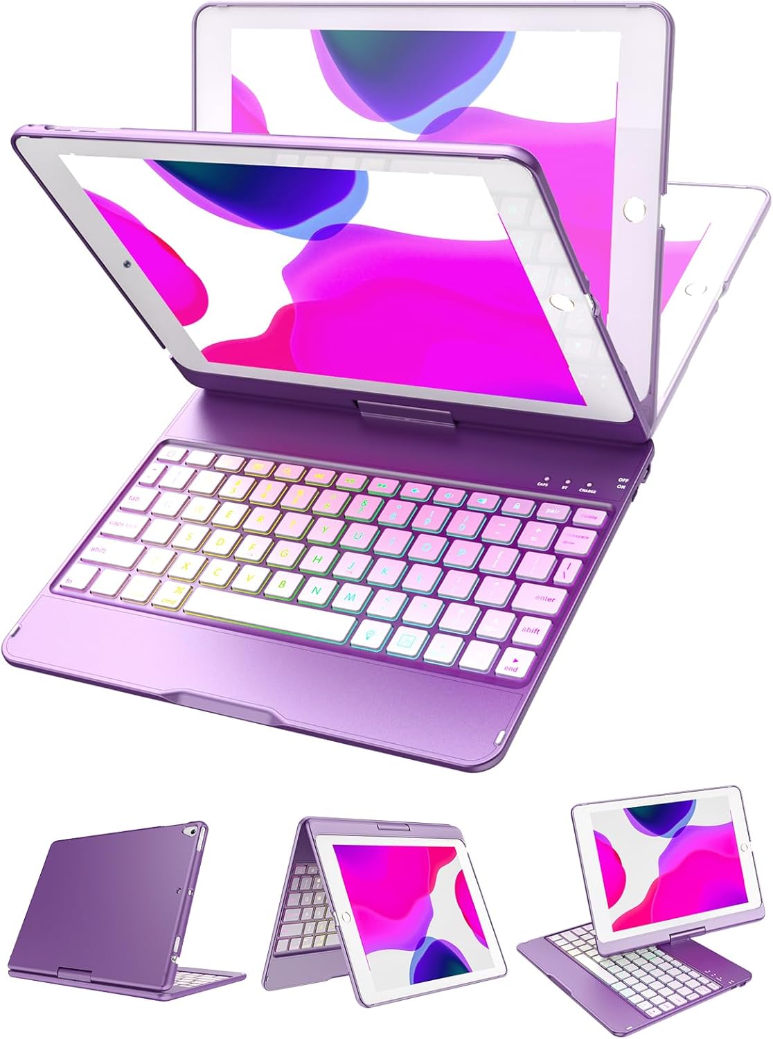 MMK iPad Keyboard Case with Backlit 10 Color Options - Violet