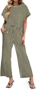Tankaneo Womens Striped 2 Piece Set - Comfortable Matching Lounge