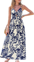 Womens Navy Tropical Maxi Dress V-Neck Sleeveless - Summer Fit