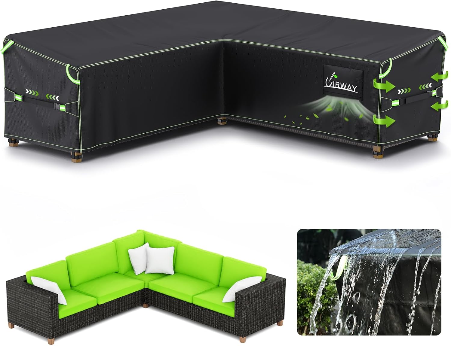 UIRWAY V-Shape Outdoor Sectional Sofa Cover Waterproof & Durable