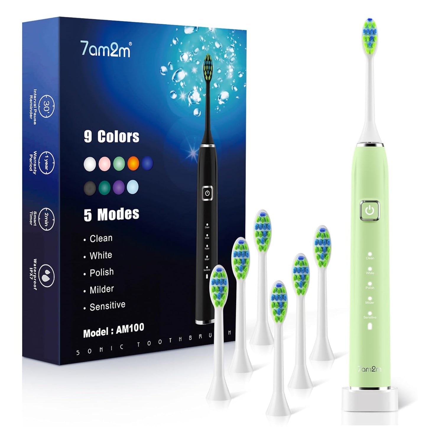 7AM2M Sonic Electric Toothbrush with 6 Brush Heads for All