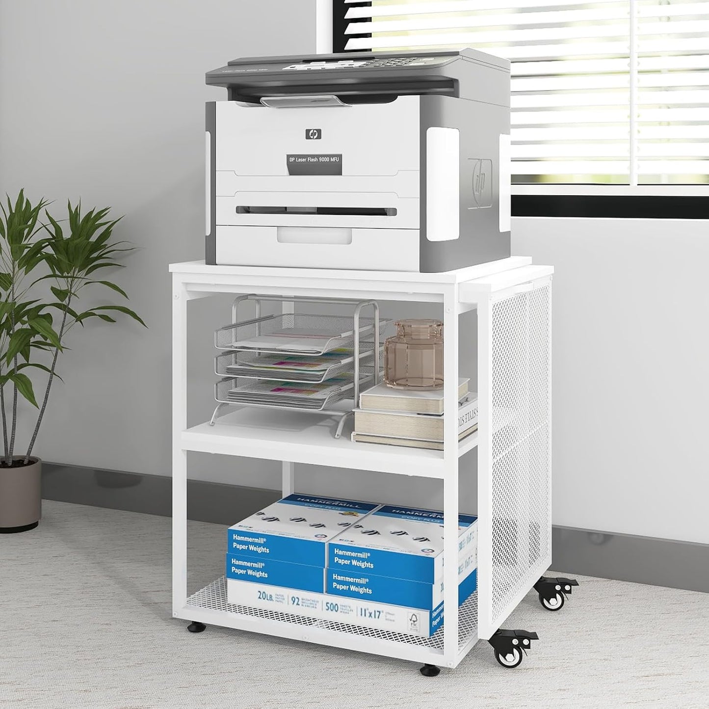 Large Printer Stand with Storage Shelves for Home Office Use