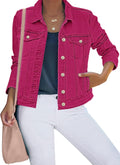 womens button down stretch fitted denim jean jacket - slimming staple