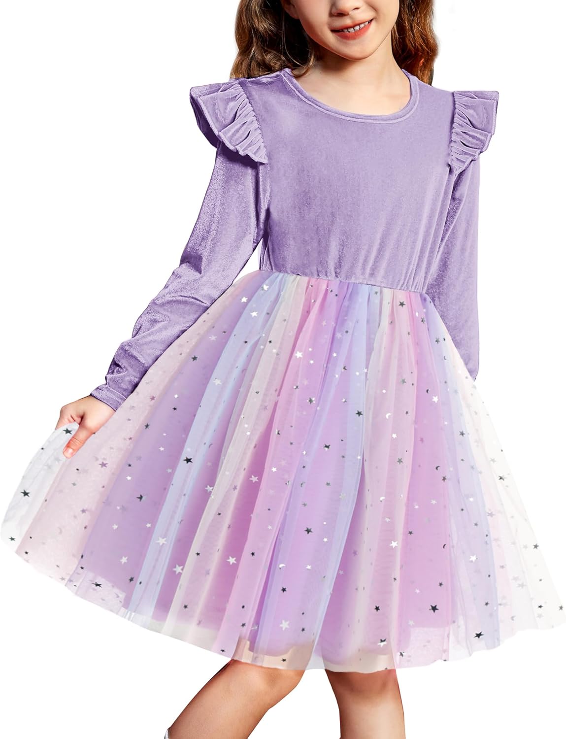 Toddler Tutu Dresses for Girls - Velvet Long Sleeve Ruffle Dress