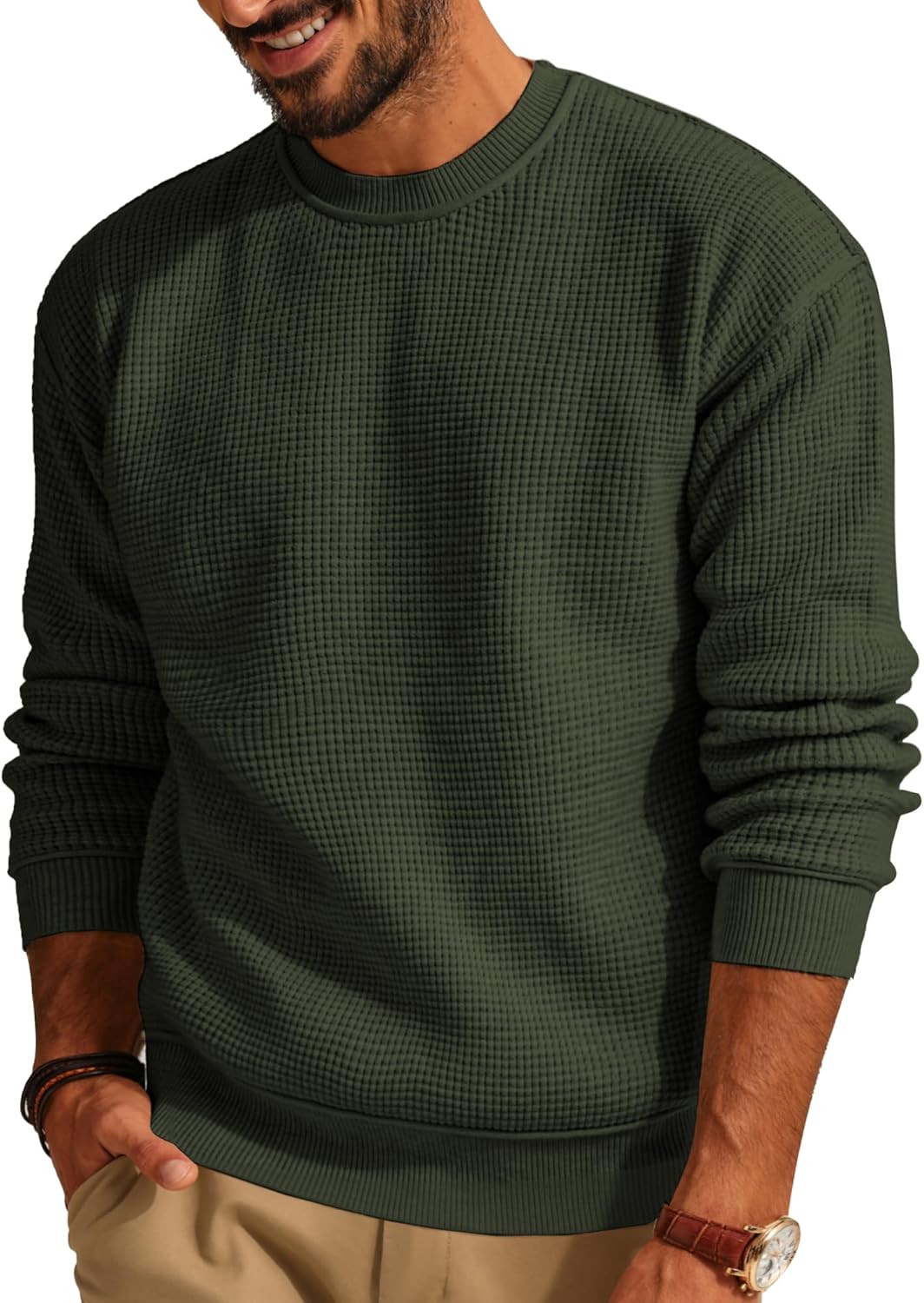 PJ PAUL JONES Mens Sweater Crewneck Knit Casual Waffle Pullover