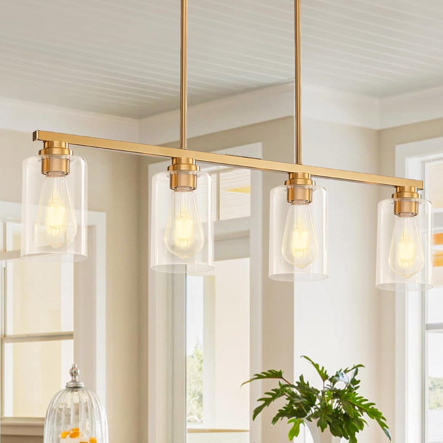 Modern Brushed Gold Island Light for Kitchen and Dining Room