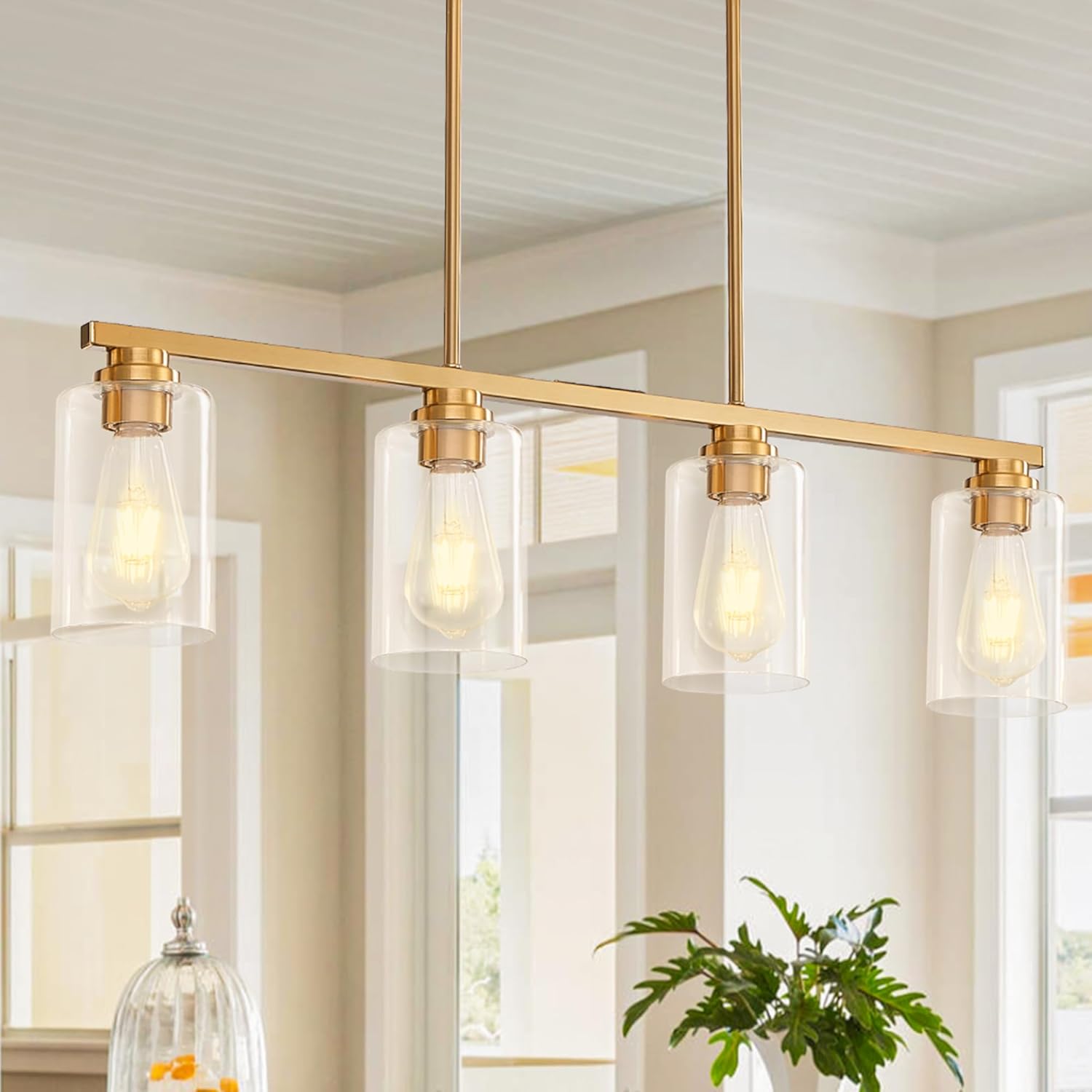 Modern Brushed Gold Island Light for Kitchen and Dining Room