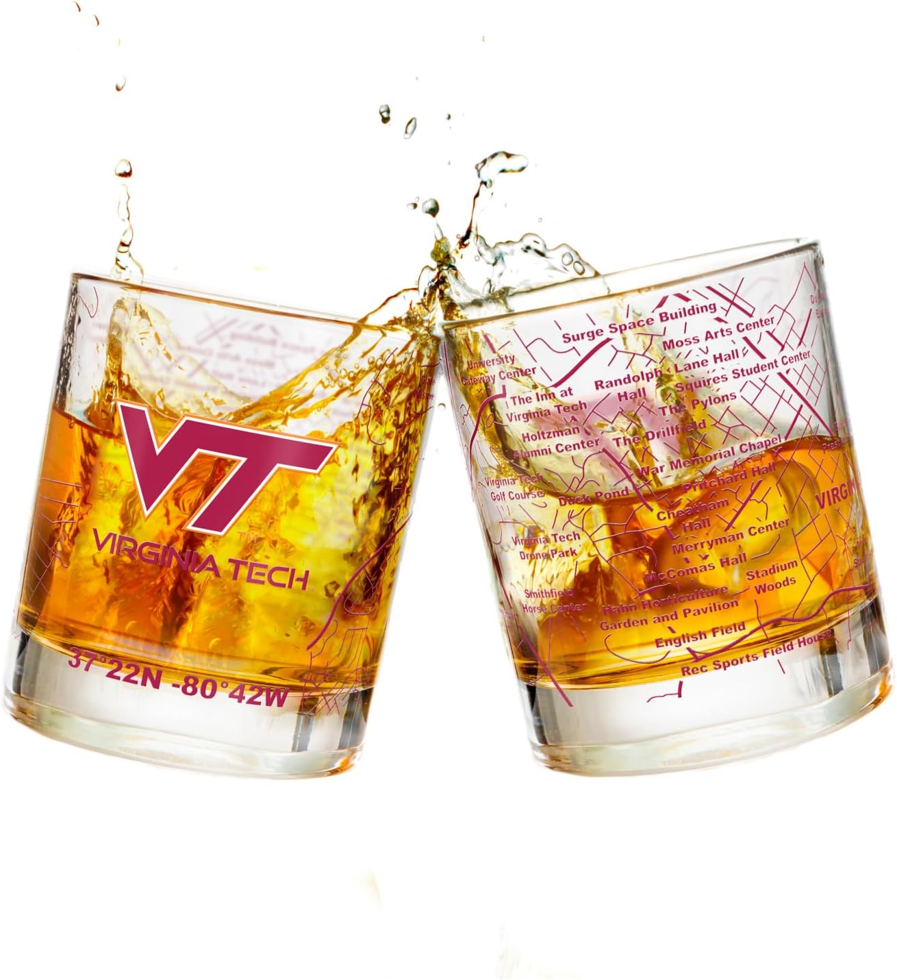 Virginia Tech University Hokies College Whiskey Glasses Set of 2