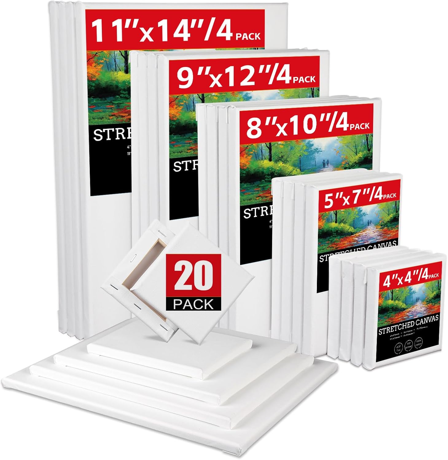 20 Pack Stretched Canvases for Painting - Ideal for Artists