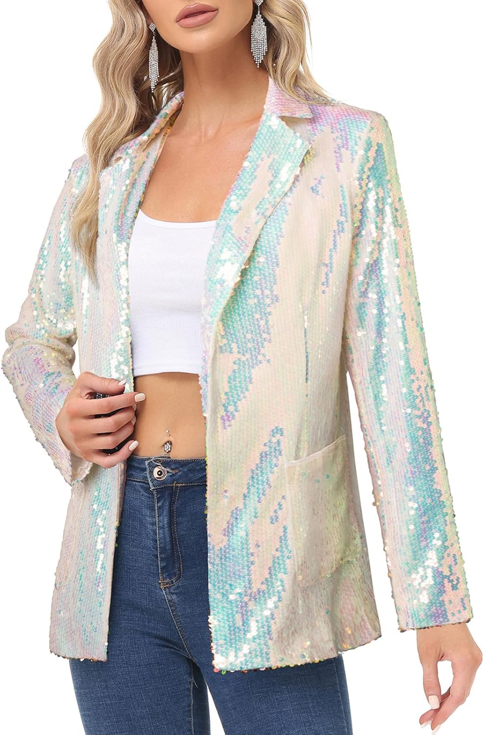 KANCY KOLE Women's Sequin Blazer Jacket for Glamorous Style