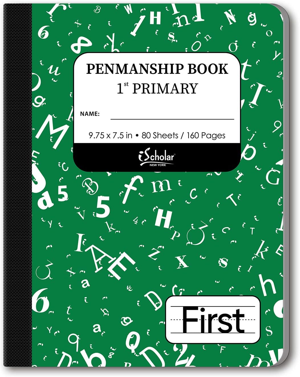 iScholar Grade 1 Composition Book, 80 Sheets, Skip Line, Green Marble