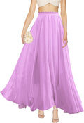 Women Pleated Chiffon Maxi Skirt - Elastic High Waist Flowy Fit
