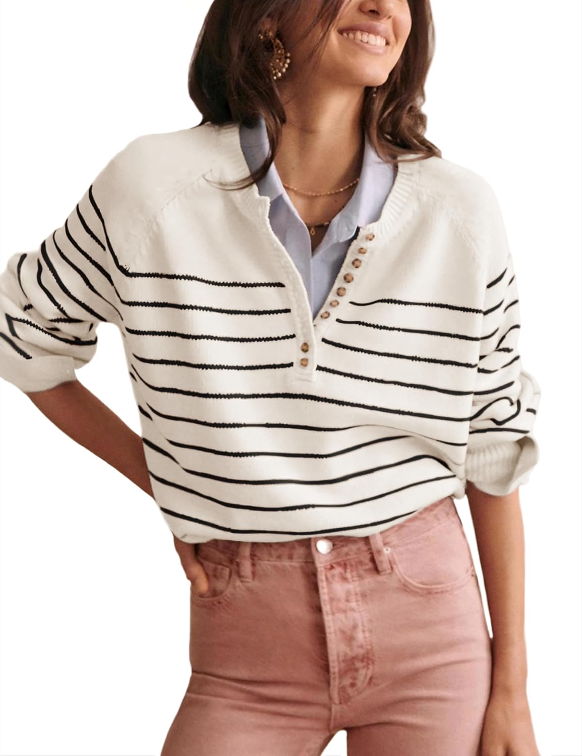 Hongsui Women's Color Block Striped Sweaters for Cozy Style