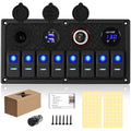 Marine Boat Rocker Switch Panel 8 Gang with Dual USB & Voltmeter