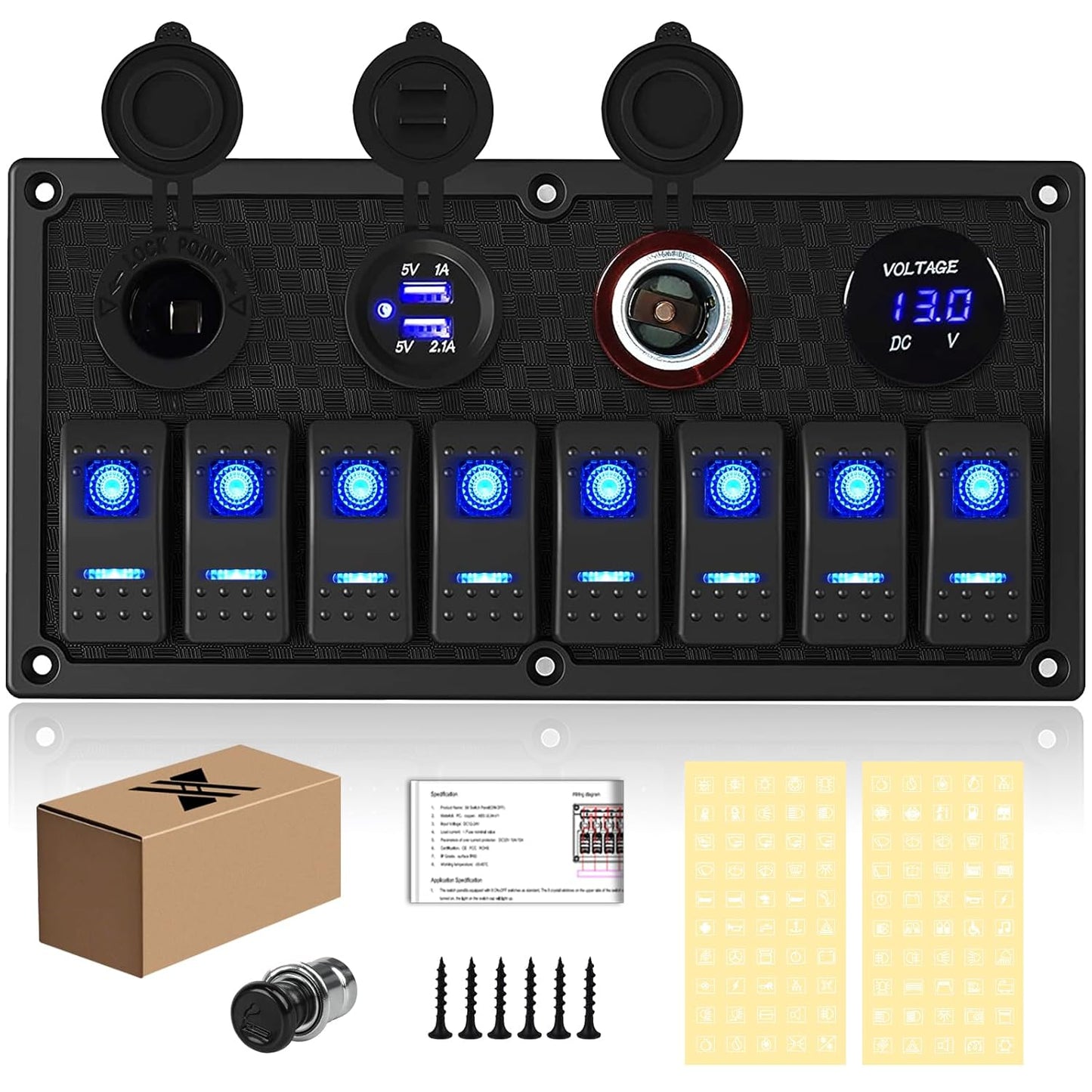 Marine Boat Rocker Switch Panel with USB and Voltmeter Features
