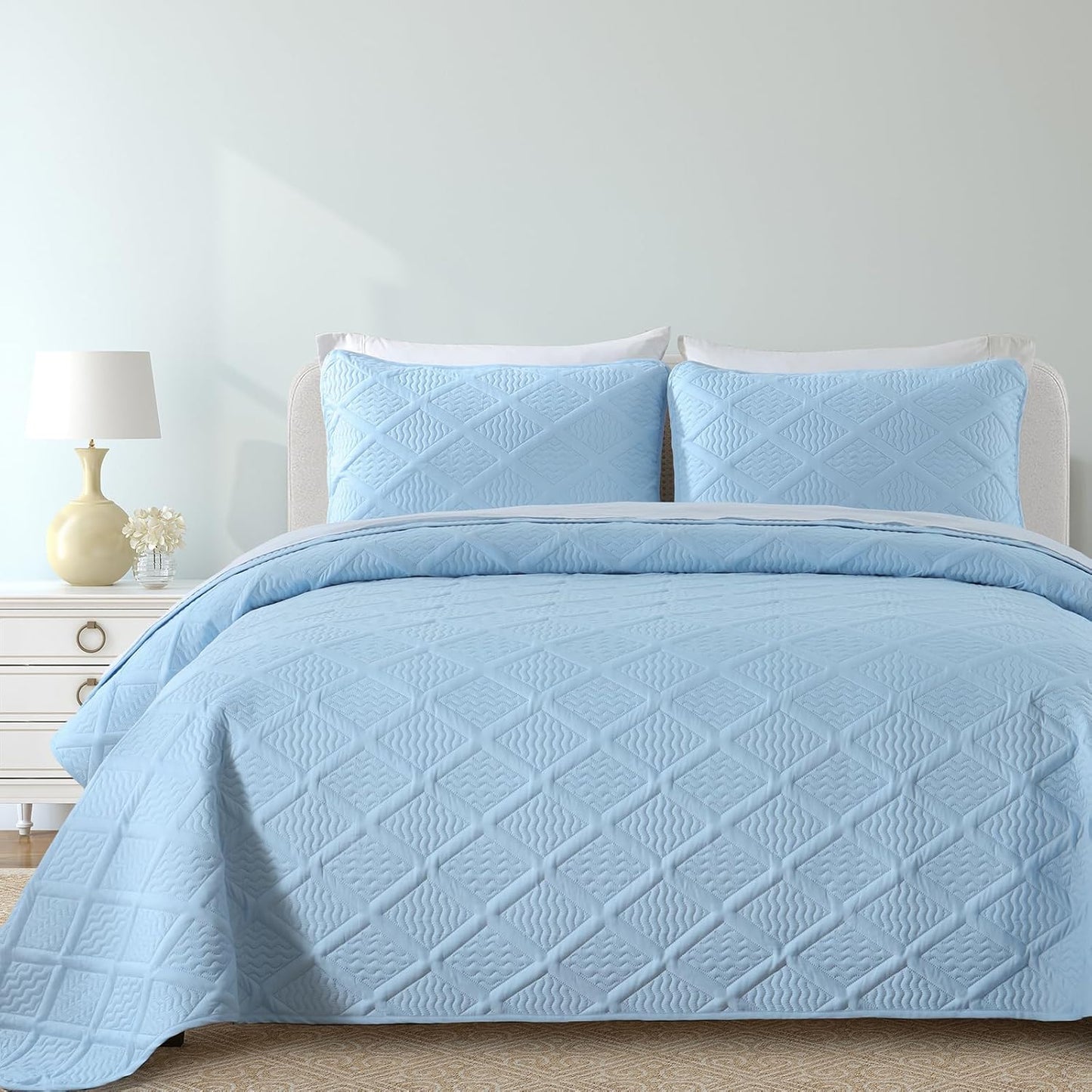 Yiran Ash Blue Quilt Set Queen Size for All Season Comfort