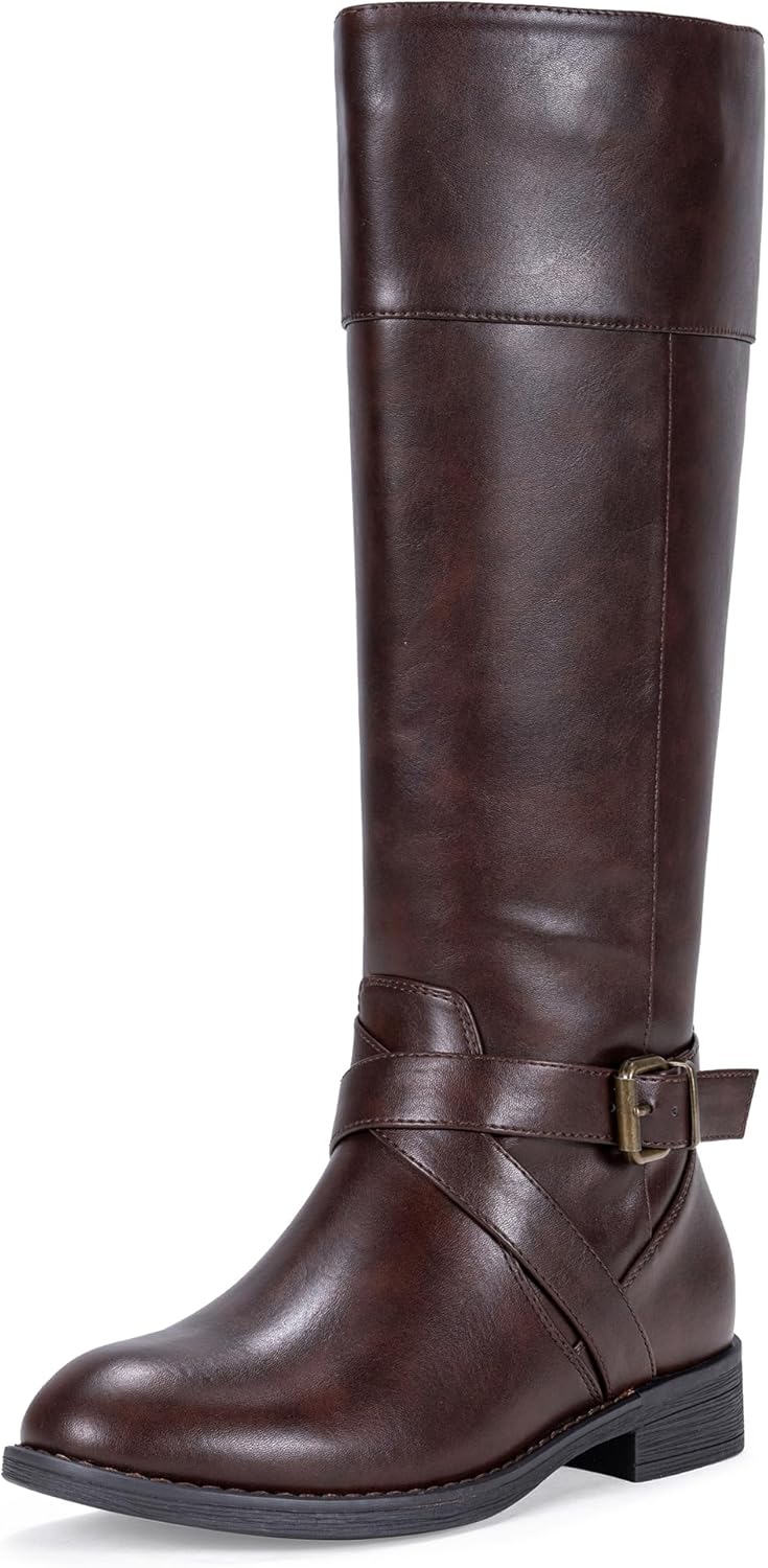 Vepose Womens Knee High Riding Boots with Buckle and Zipper