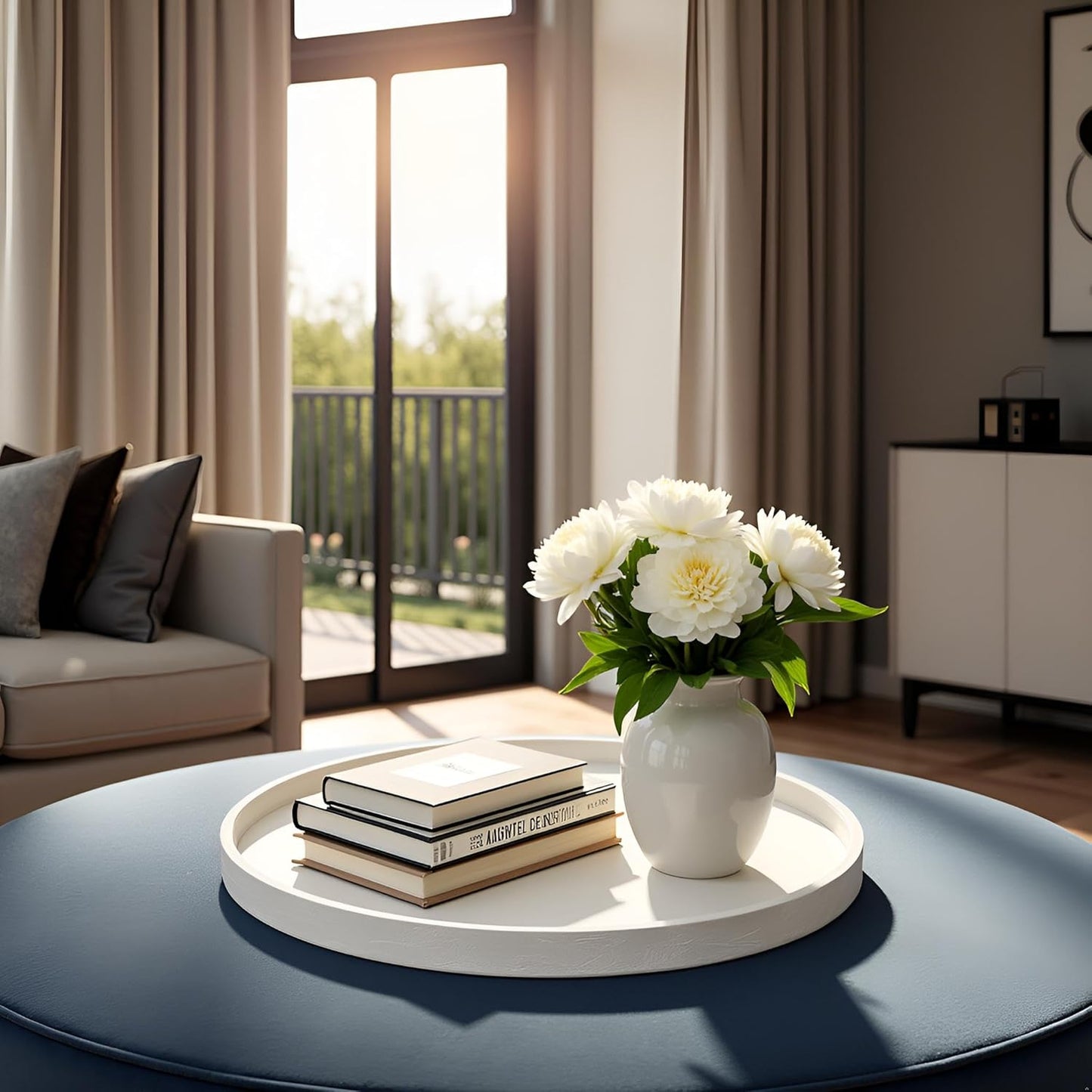 20 inch High-end Luxury Leather Round Oversized Service Tray