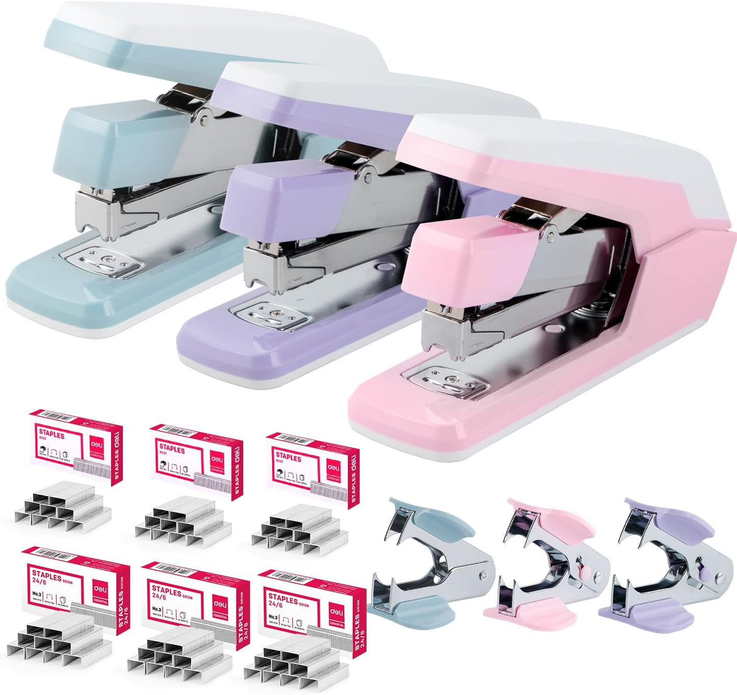 Effortless Staplers for Desk - Heavy Duty 3 Pack with Staples