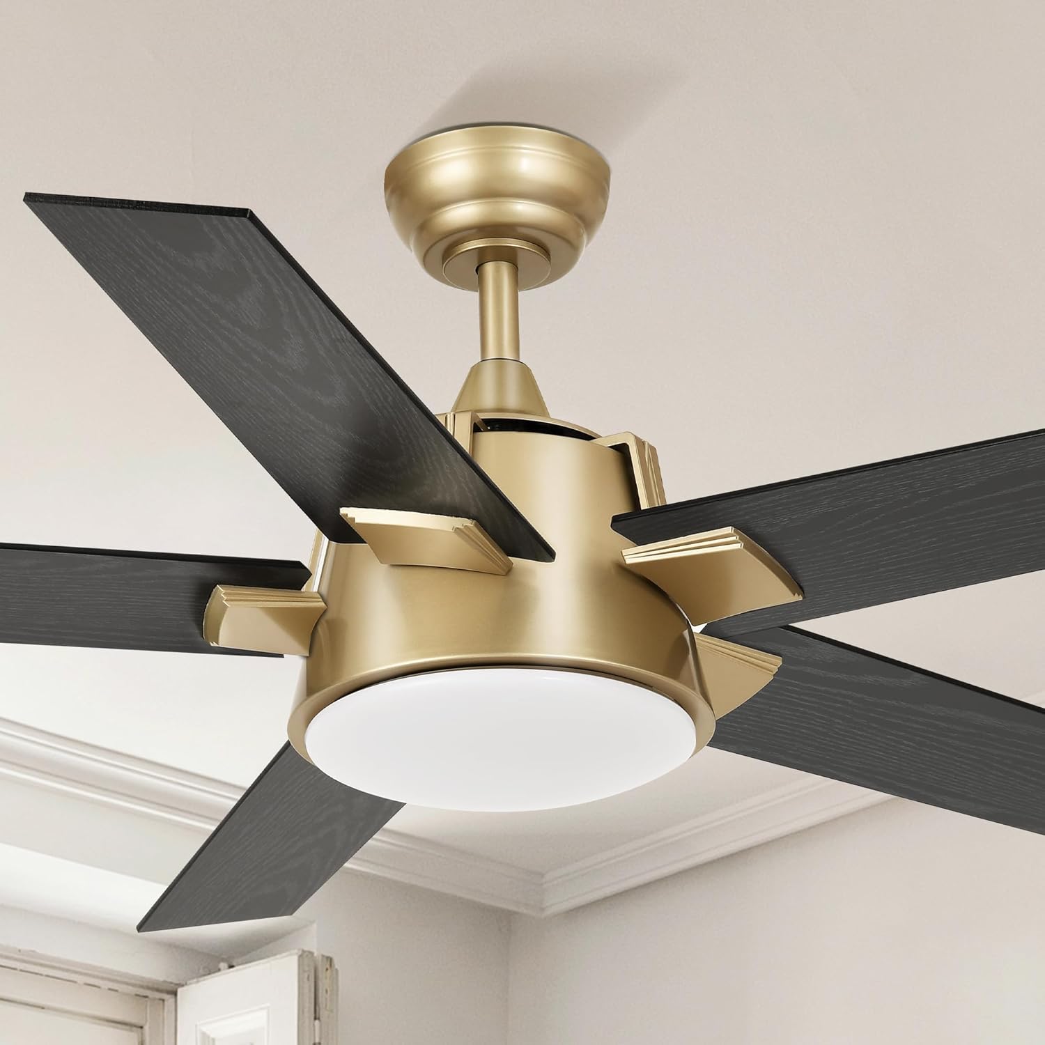 YITAHOME Black Gold Ceiling Fan with Light for Modern Spaces