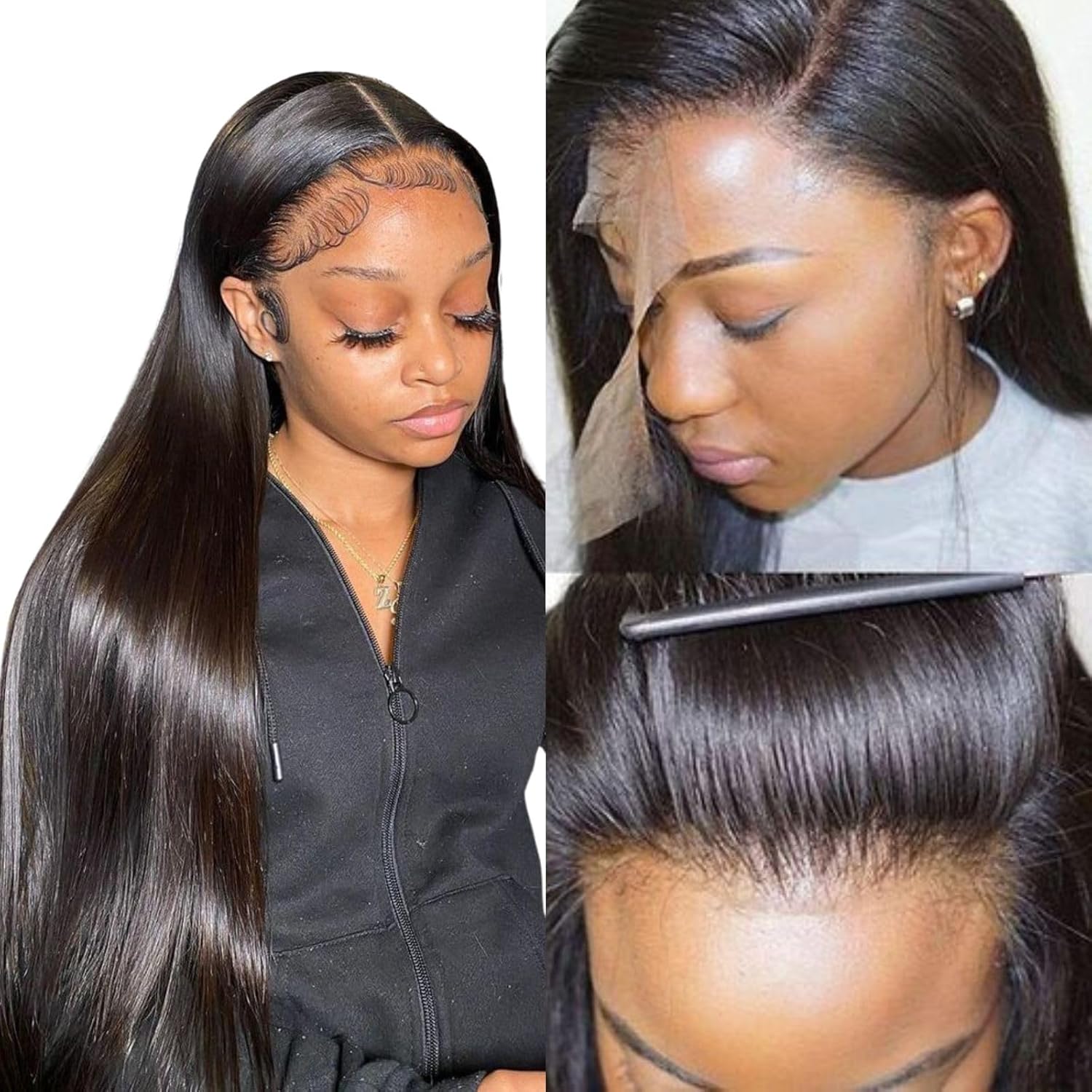 Straight Lace Front Wigs Human Hair for Black Women - 180% Density