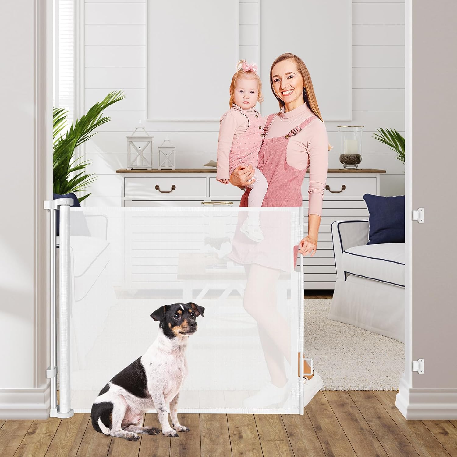 Retractable Dog Gates for Doorways - 60in Wide & 33in Tall