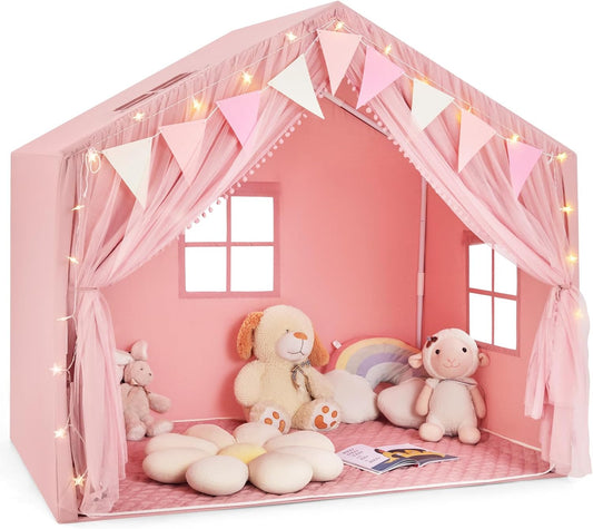 Spacious Kids Play Tent with Washable Mat & Star Light Windows