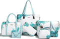 2E-youth Purses and Handbags for Women - 6pc Floral Tote Set