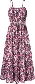 Summer Maxi Dress Sleeveless Floral Spaghetti Strap Smocked Boho
