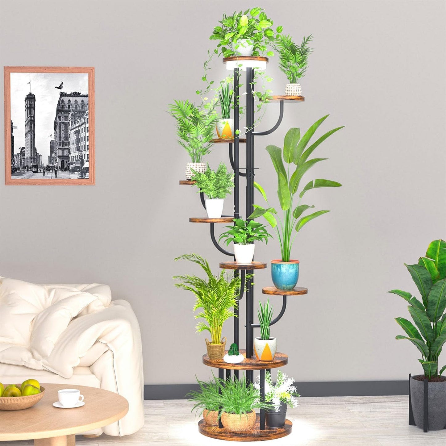 64 Tall Indoor Plant Stand with Grow Light and 9 Tiers