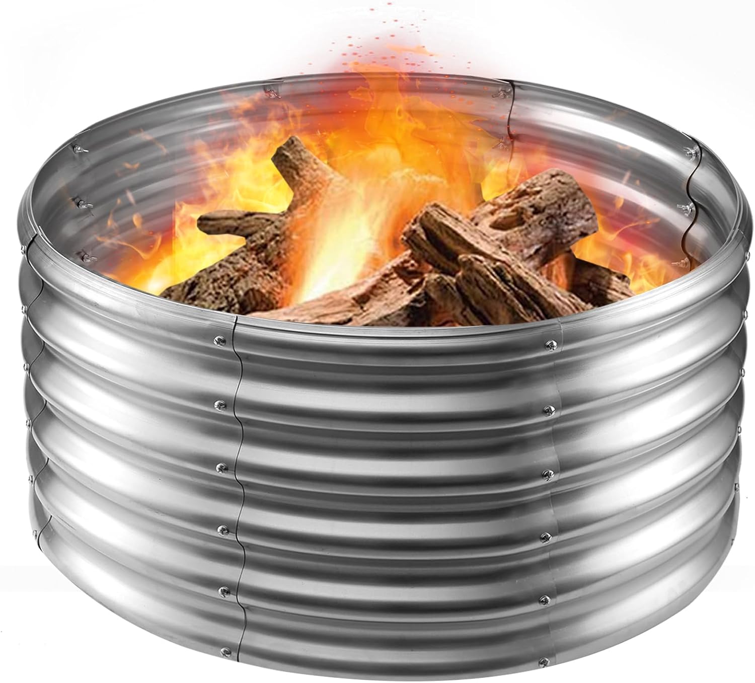 Large Round Galvanized Steel Fire Pit for Backyard Bonfire