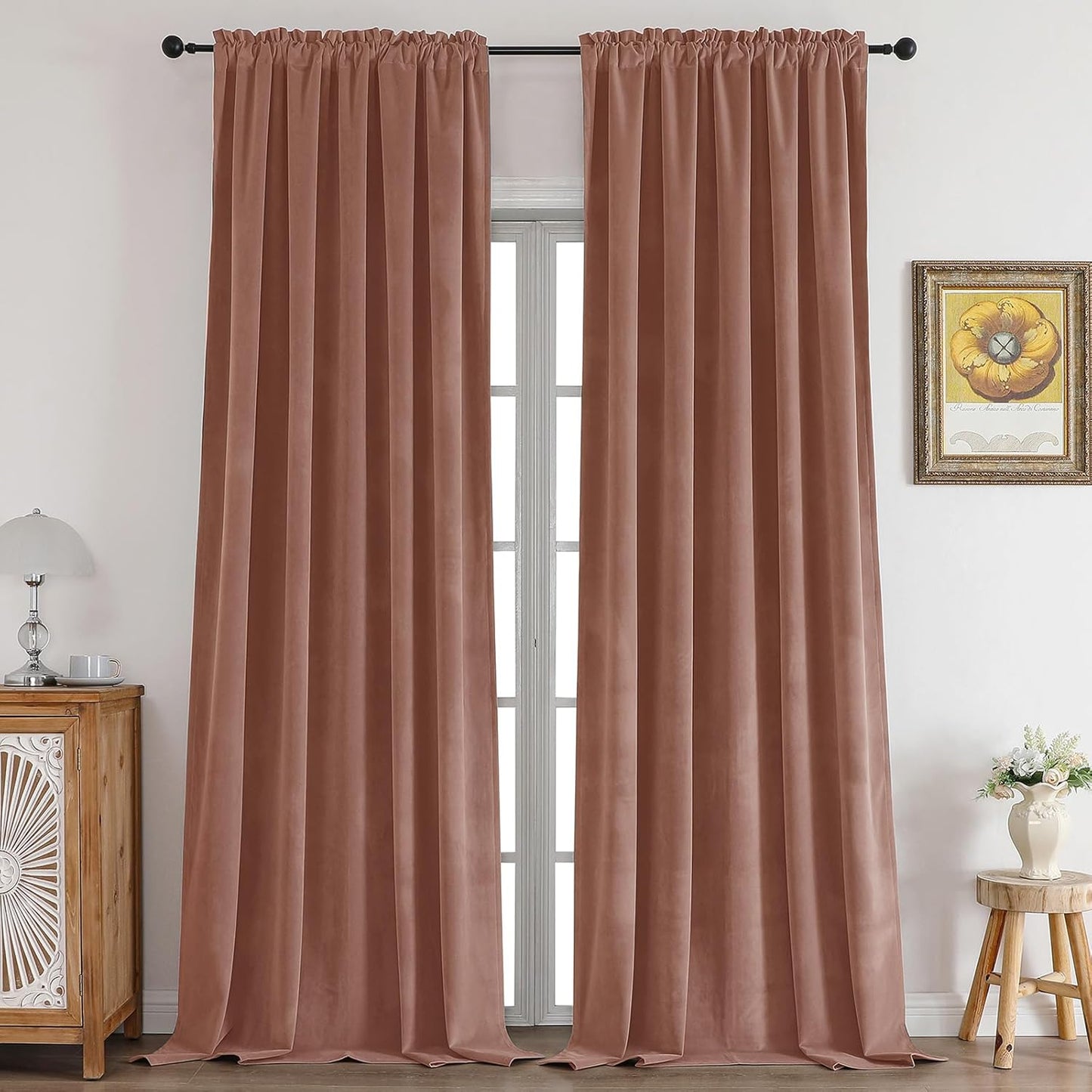 Luxurious Pink Beige Velvet Blackout Curtains for Elegant Homes