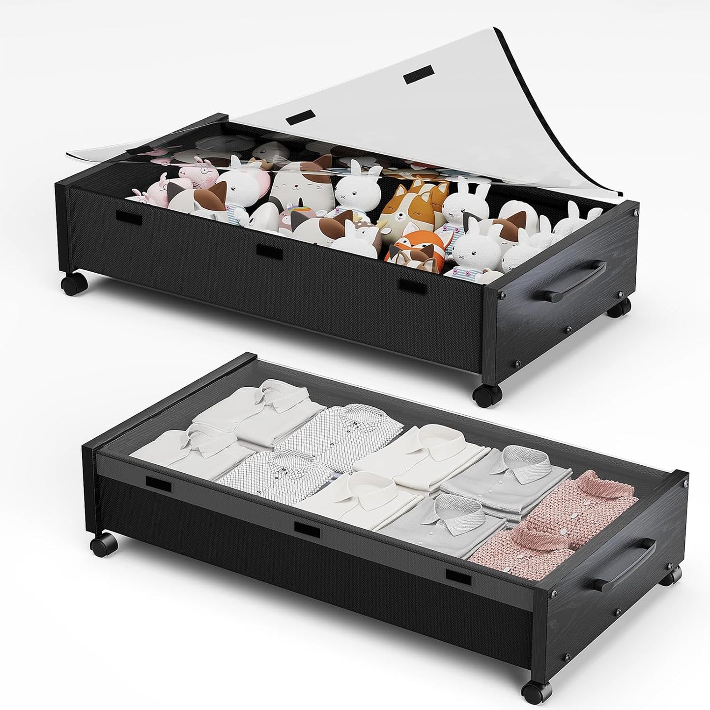Wooden Under Bed Storage with Wheels for Clothes and Shoes