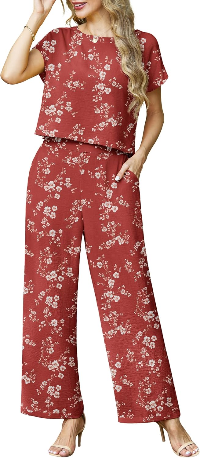Lepunuo 2 Piece Sets for Women Summer Cap Sleeve Crop Top
