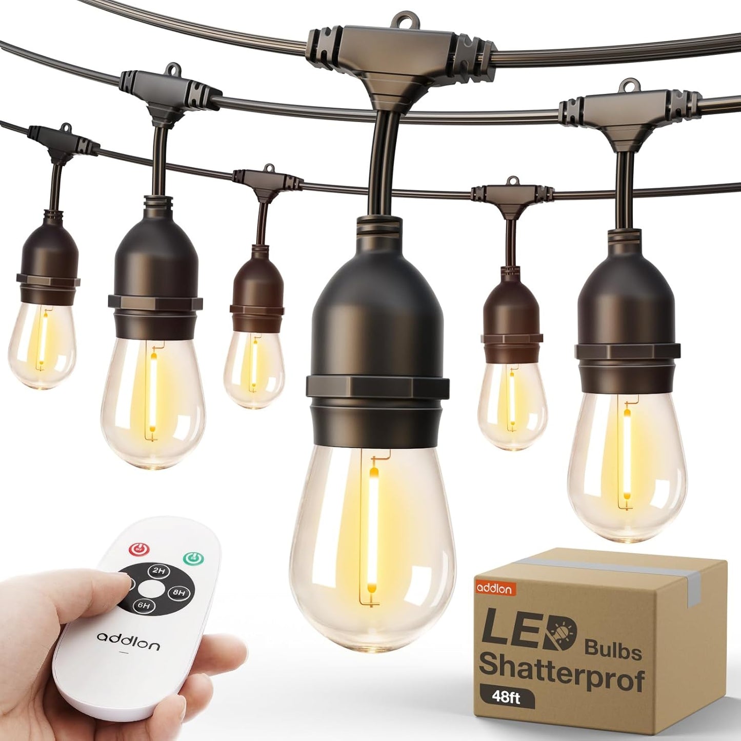 addlon Outdoor String Lights with Timer Control for Patios