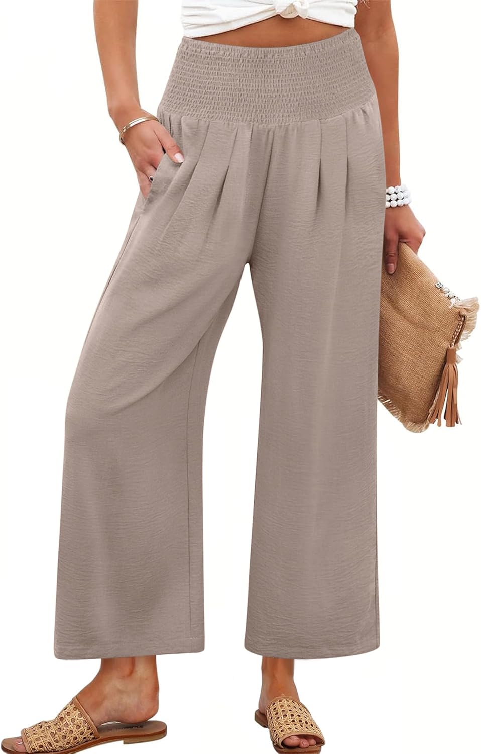 Wide Leg High Waisted Palazzo Pants for Summer Casual Wear
