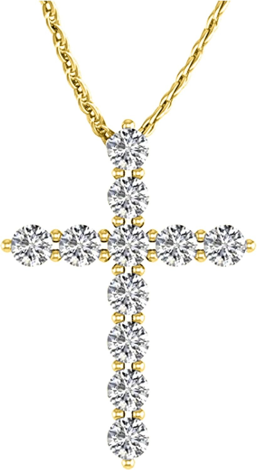 1.50 Carat 14K Gold Cross Pendant with Free Silver Chain