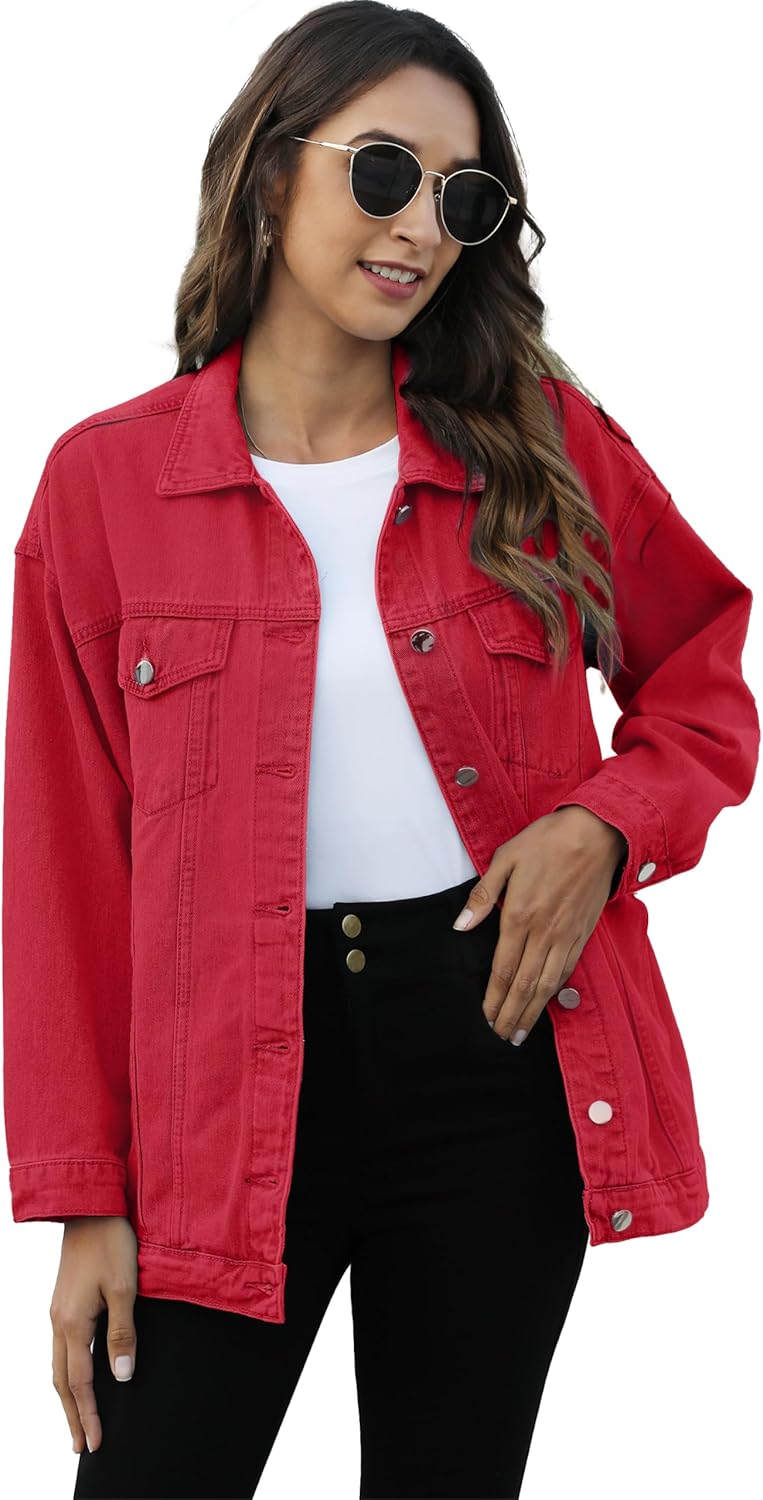 Oversized Mid Long Denim Jacket for Women - Casual Biker Coat