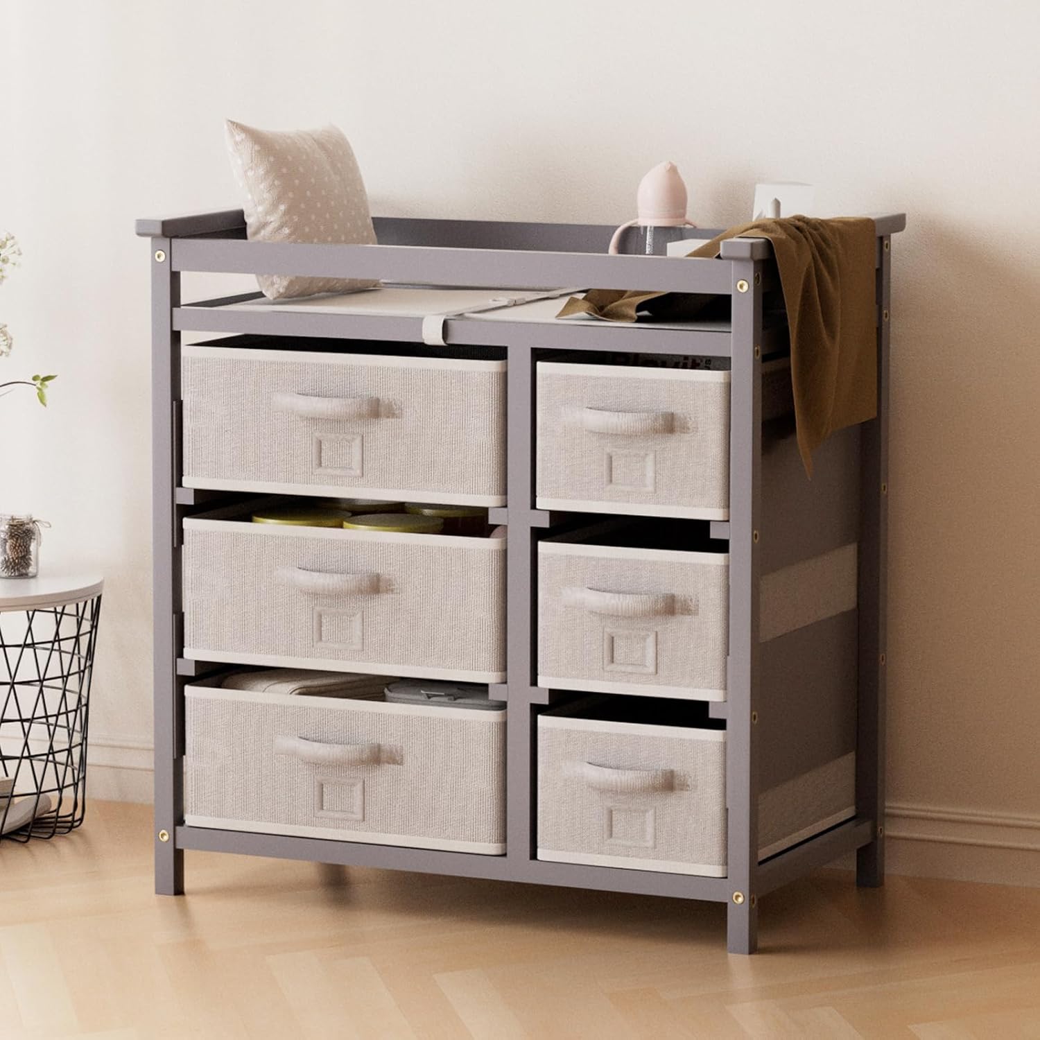 YUFU Changing Table with 6 Storage Drawers for Nursery Use