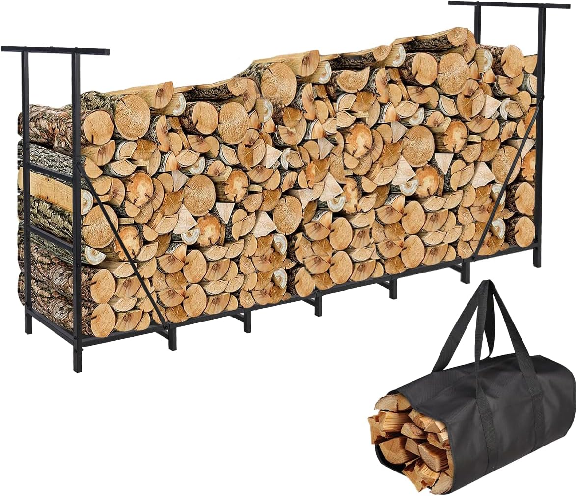 Vailge Firewood Rack Outdoor 8FT with Waterproof Carrier Bag