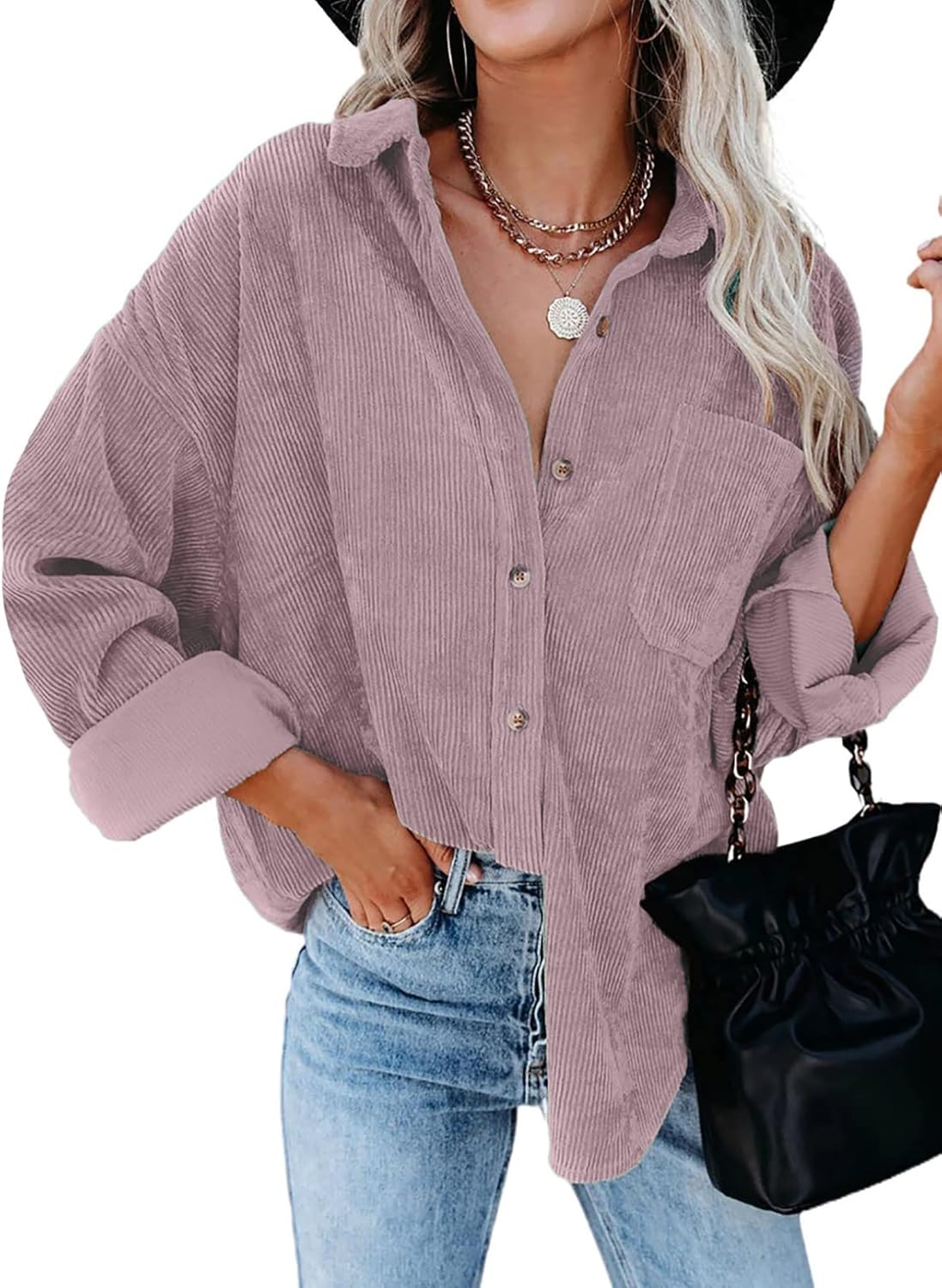 Dokotoo Womens Corduroy Button Down Shirt for Casual Style