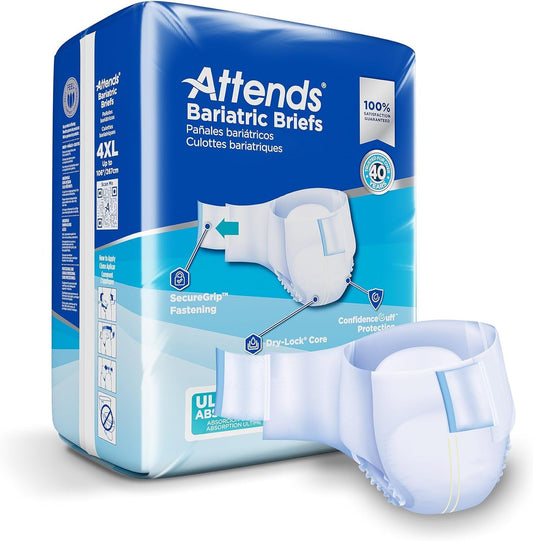 Attends 4XL Bariatric Briefs: 106 Waist, Ultimate Absorbency