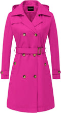 US Women's Long Trench Coat with Detachable Hood - Water-Repel