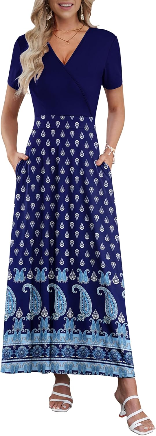 AUSELILY Maxi Dresses for Women with Pockets and Floral Print