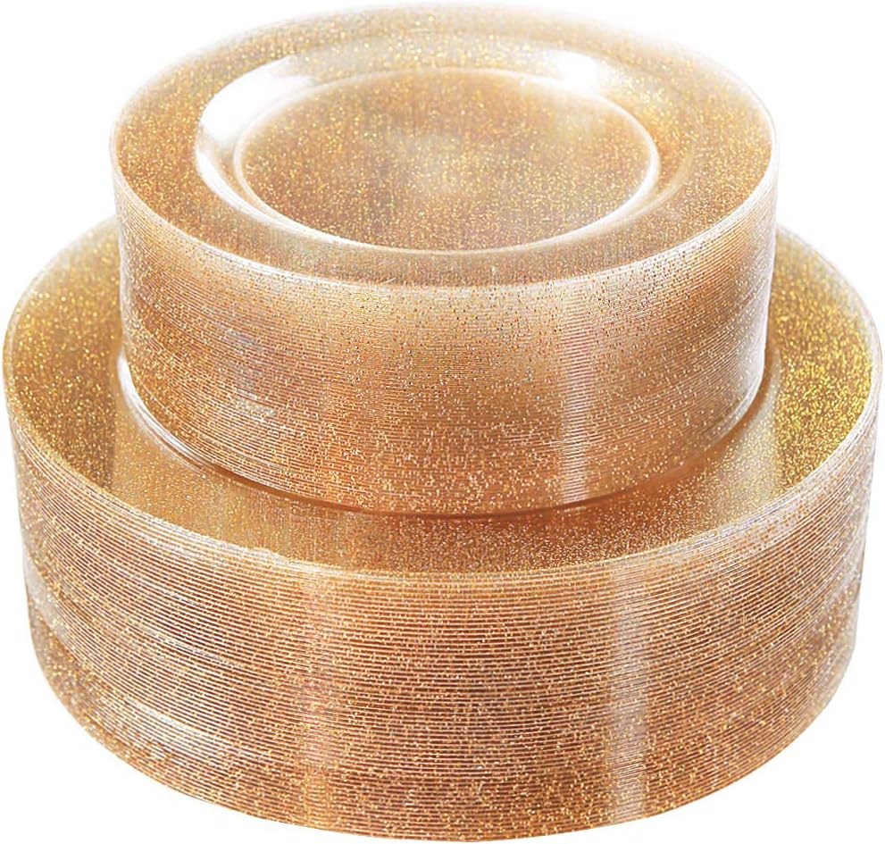 WDF 120PCS Gold Plastic Plates for Elegant Parties & Weddings