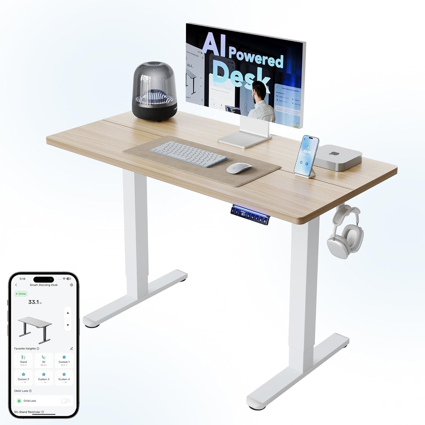 HUANUO AI-Powered Electric Standing Desk with Smart APP Control