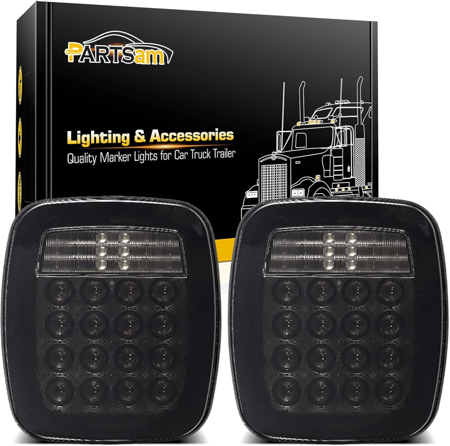 Universal Smoked Square 38 LED Signal Tail Lights for Trucks