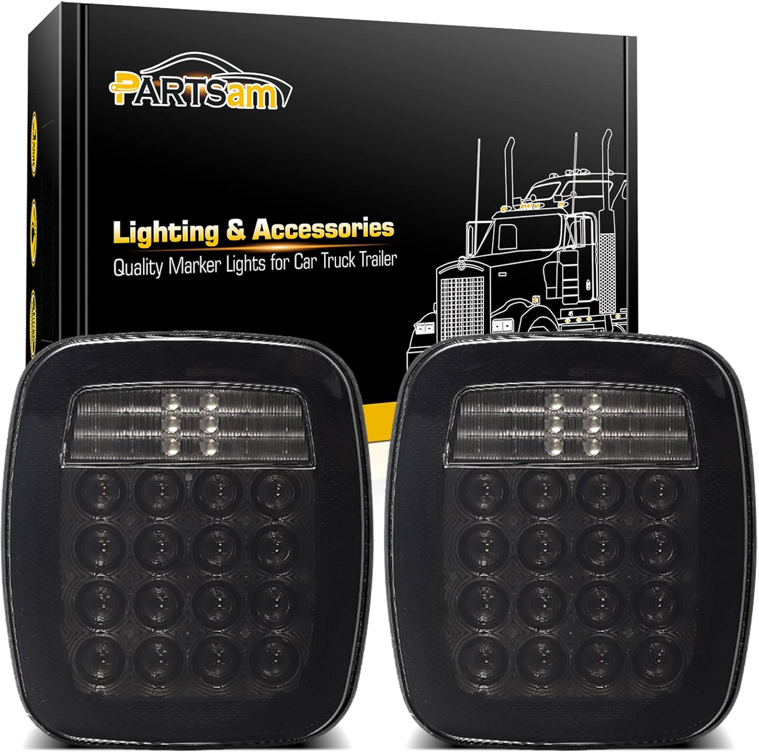 Universal Smoked Square 38 LED Signal Tail Lights for Trucks
