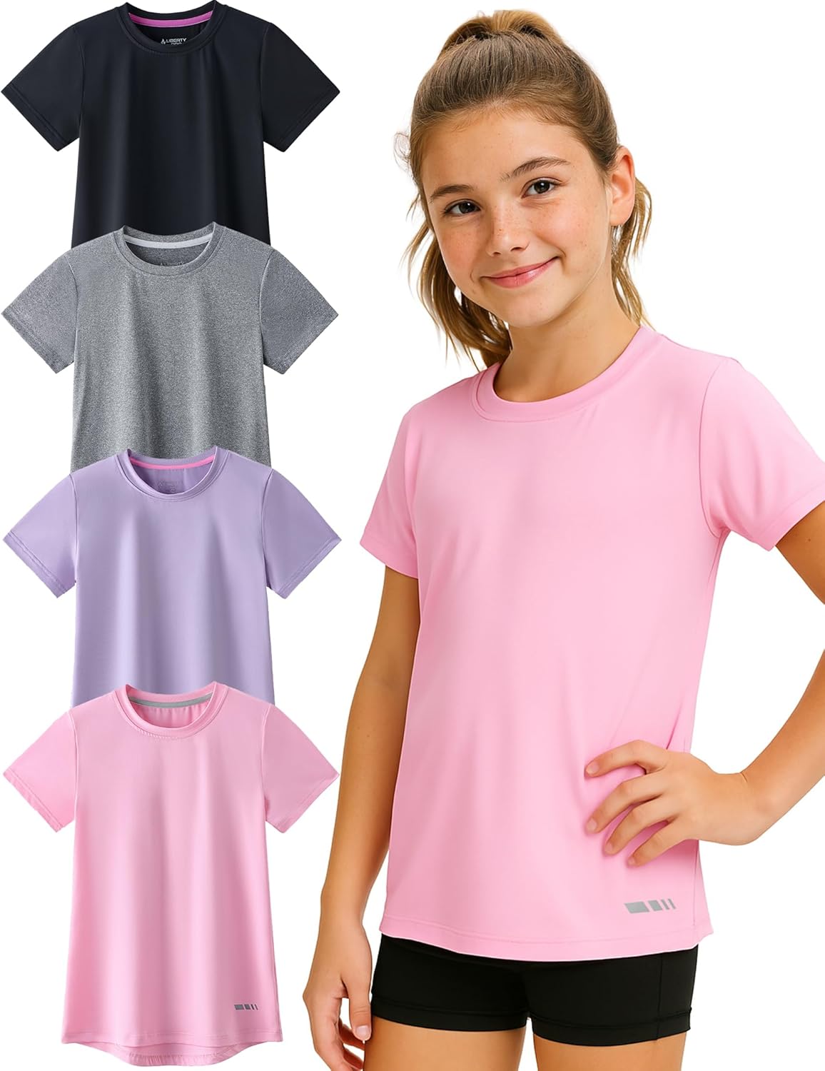 Youth Girls Athletic Shirts 4 Pack for Sports and Activewear